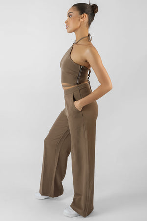 High Waist Wide Leg Trouser Taupe