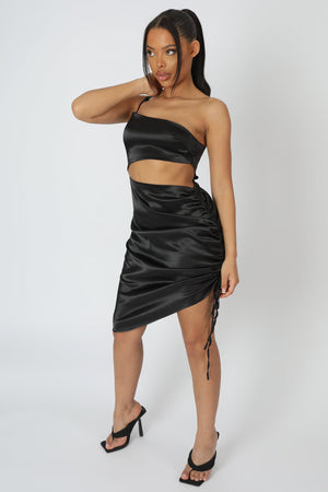 Sage Satin Fold Over Ruched Strappy Midi Dress