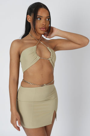 Loop Ruching Chain Strap Bra Top Sage