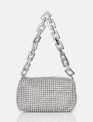 Dakota Silver Sparkly Diamante Rhinestone Chainmail Handbag