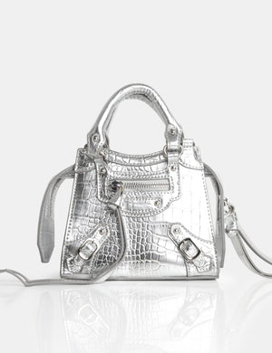 The Bea Silver Croc PU Zip Detail Mini Handbag