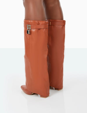 Echo Tan Grain Pu Pointed Toe Knee High Boots