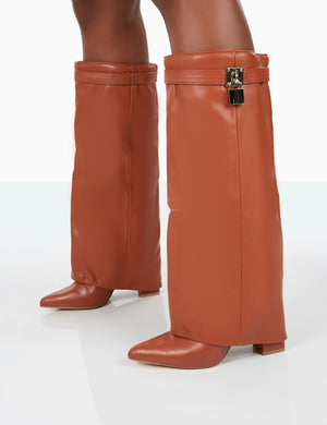 Echo Tan Grain Pu Pointed Toe Knee High Boots