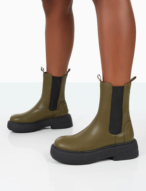 Barbie Dark Khaki Pu Chelsea Boots