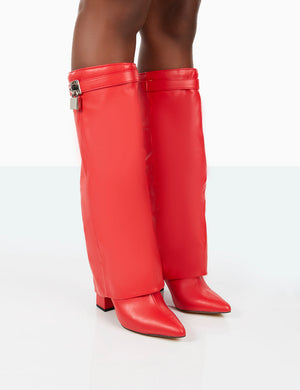 Echo Red Grain Pu Pointed Toe Knee High Boots