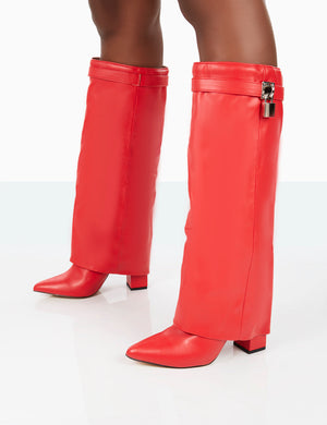 Echo Red Grain Pu Pointed Toe Knee High Boots