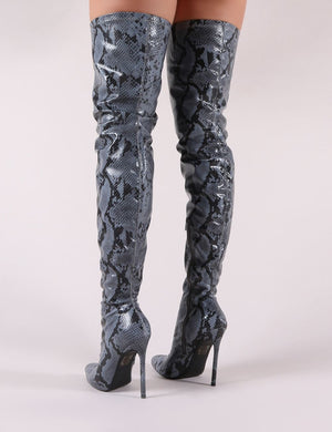 Fleur Over the Knee Boots in Snake Print