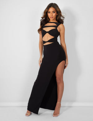 Black bandeau folded detail extreme split maxi dress best sale