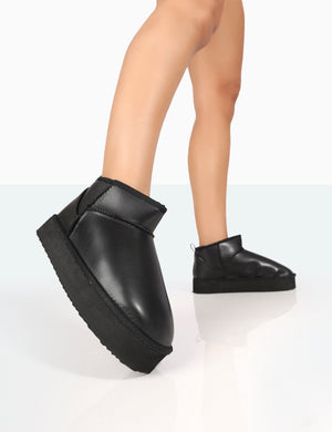 Shorty Black PU Ultra Mini Chunky Ankle Boots