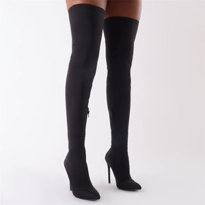 Darin' Over The Knee Boots in Black Stretch