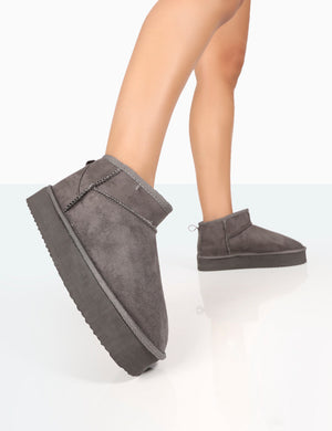 Shorty Grey Faux Suede Ultra Mini Chunky Ankle Boots
