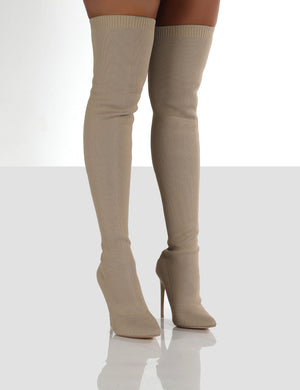 Ariame Camel Over The Knee Knitted Boots