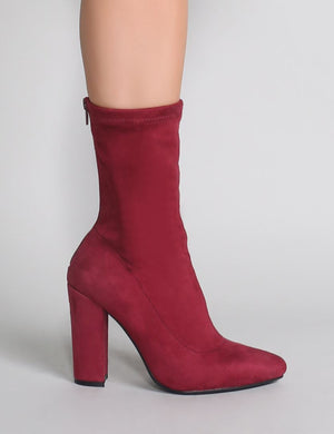 Montreal Sock Fit Ankle Boots in Burgundy Faux Suede