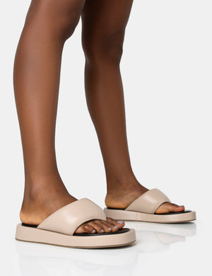 Vacay Nude Contrast Padded Square Toe Flip Flop Sandals