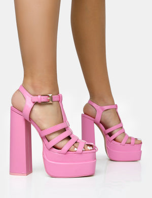 Denver Baby Pink Woven Double Platform Sandal Heels