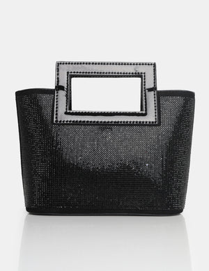 The Lustre Black Pu Diamante Bag