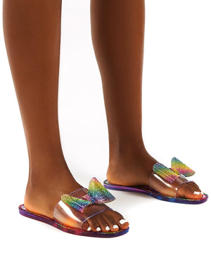 Bobbie Rainbow Multi Perspex Diamante Detail Bow Flat Sandals