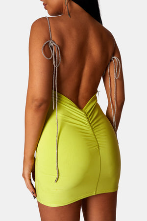 Diamante Extreme Strap Slinky Mini Dress Lime