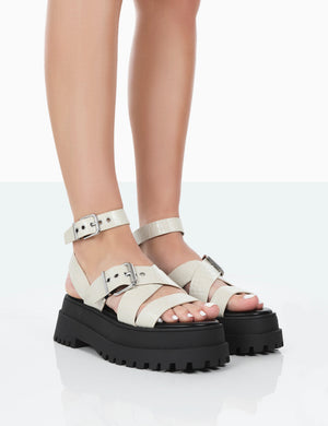 Follow Wide Fit Stone PU Croc Chunky Buckle Sandals