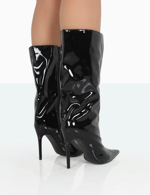 Wanda Black Patent PU Pointed Toe Stiletto Knee High Boots