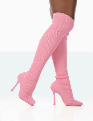 Bubbles Pink Wide Fit Knitted Knee High Boots