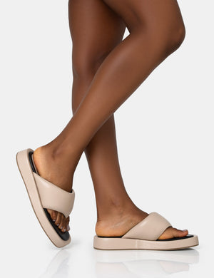 Vacay Nude Contrast Padded Square Toe Flip Flop Sandals