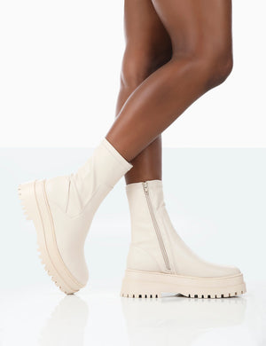 Rusty Bone Pu Chunky Sole Sock Ankle Boots