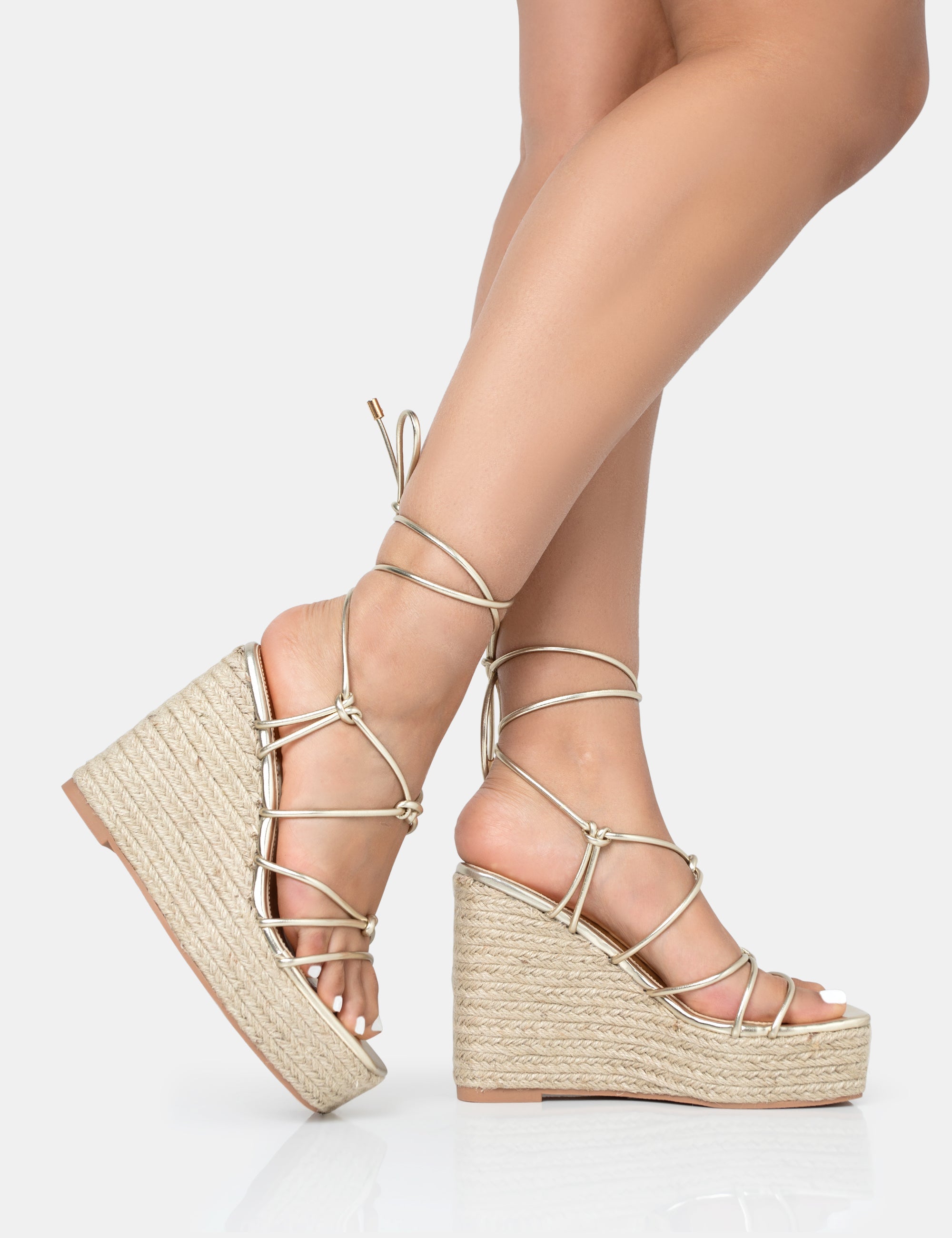 Gold wedges hotsell lace up