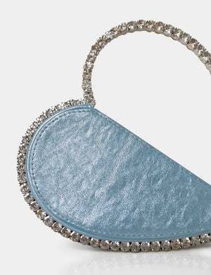 The Zee Ice Blue Metallic Diamante Love Heart Grab Bag