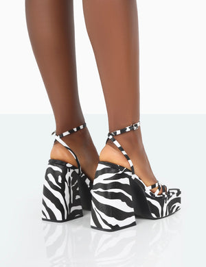 Amerie Zebra Grain Chunky Square Toe Platform Block Heels