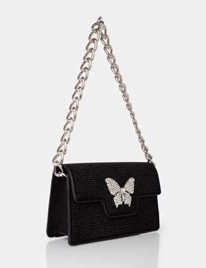 The Butterfly Black Diamante Shoulder Bag