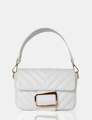 The Harlow White Quilted Buckled Grab Bag