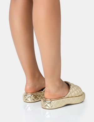 Mykonos Gold Flatform Quilted Slider Sandals
