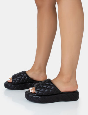 Mykonos Black Flatform Quilted Slider Sandals