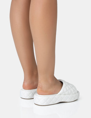 Mykonos White Flatform Quilted Slider Sandals