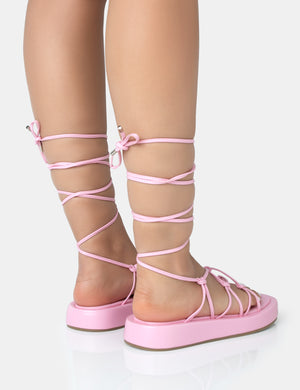 Babygirl Baby Pink Flatform Lace Up Sandals