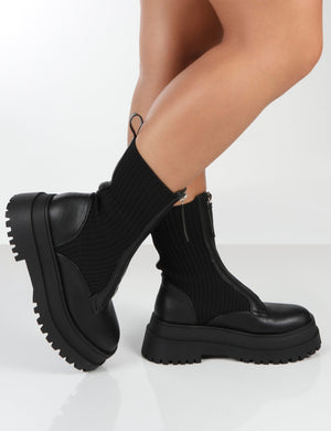 Code Black PU Chunky Zip Up Detail Ankle Boots