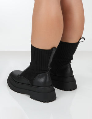 Code Black PU Chunky Zip Up Detail Ankle Boots