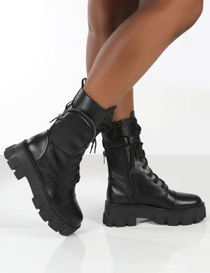 Intention Black Wide Fit Chunky Sole Pouch Ankle Boots