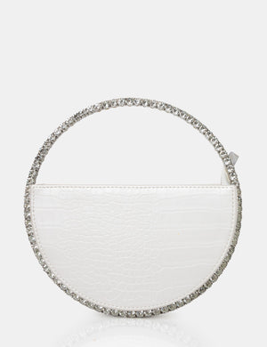 The Alessia White Croc Pu Circle Diamante Grab Bag