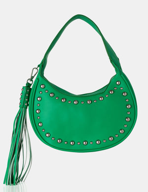 The Cato Green Pu Studded Tassel Boho Shoulder Bag