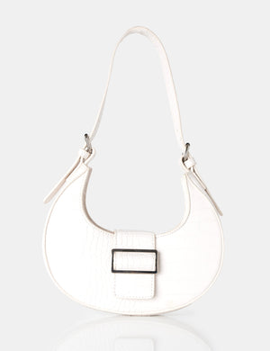 The Sicily White Croc Pu Buckle Feature Hobo Shoulder Bag