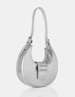 The Sicily Silver Croc Buckle Feature Hobo Shoulder Bag