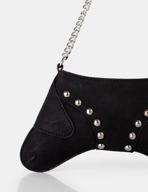 The Carmen Black Saddle Studded Chain Detail Shoulder Bag