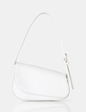 Loz White Matt Croc Asymmetric Shoulder Bag
