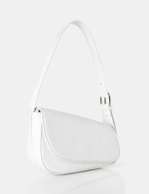 The Loz White Matt Croc Asymmetric Shoulder Bag