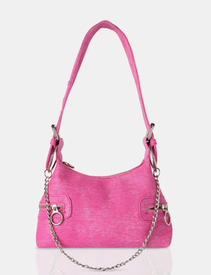 The Chain Bright Pink Denim Shoulder Bag