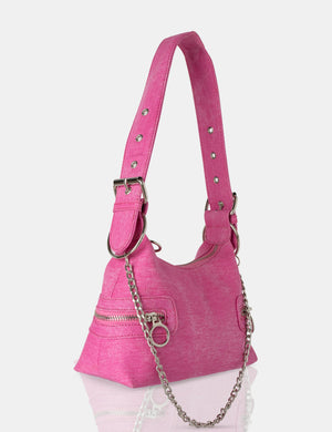 The Chain Bright Pink Denim Shoulder Bag