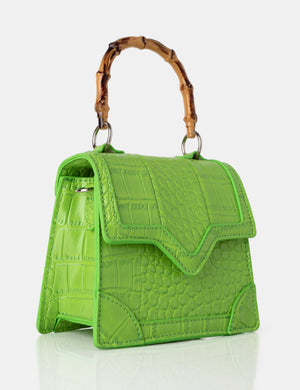 Jessica Apple Green Bamboo Top Handle Croc Mini Bag