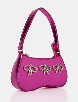 The Ariel Metallic Pink Bow Diamante Shoulder Bag